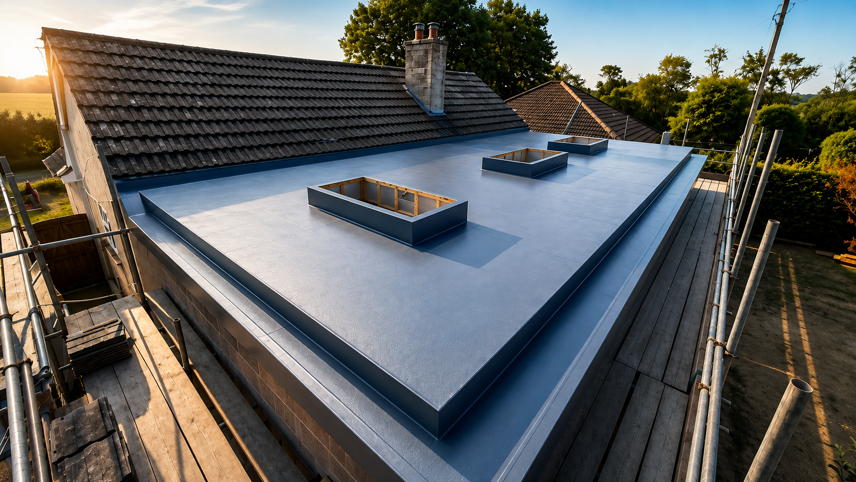 Alwitra VSK single-ply flat roof extension completed in Tincleton, Dorset by KJM Roof & Build Ltd