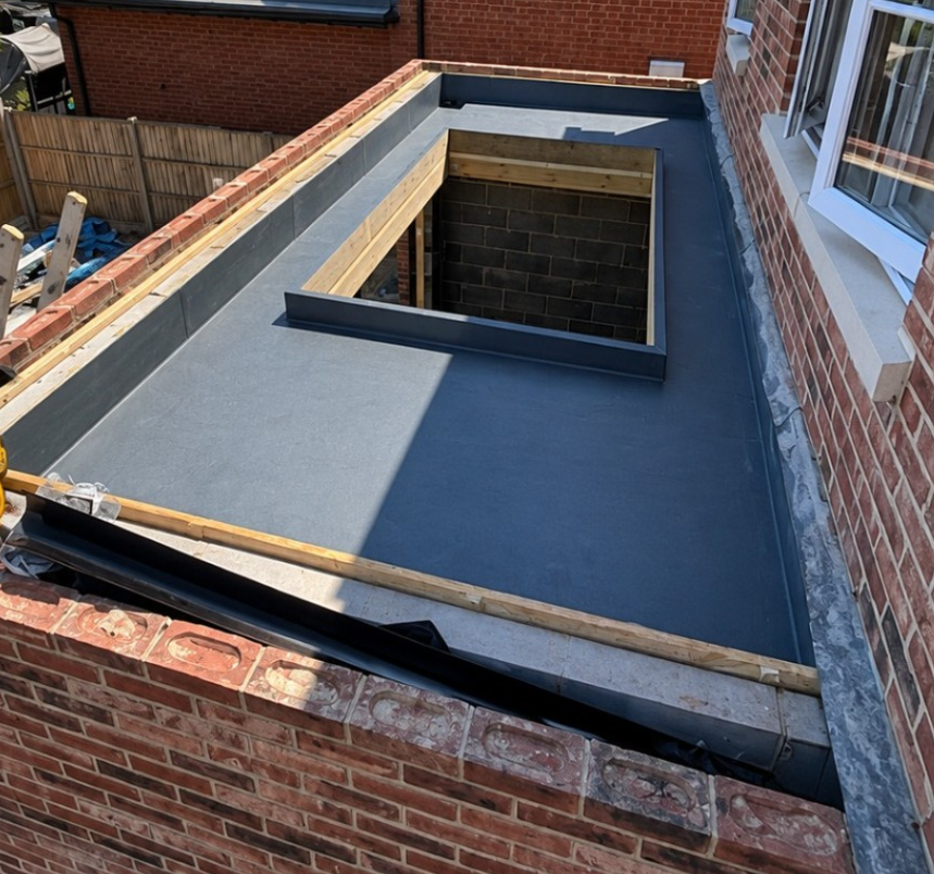 New flat roof ready for aluminium capping profiles in Wareham, Dorset